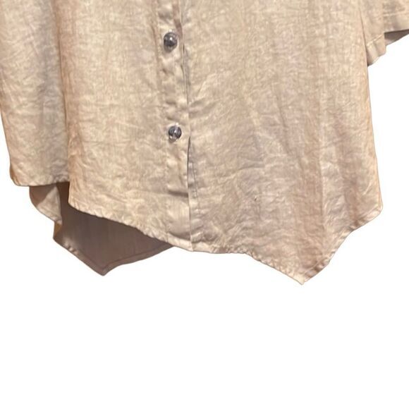 CMC womens top Sz XL 100% linen asymmetrical slit hem tan shell button front NWT - Picture 5 of 9
